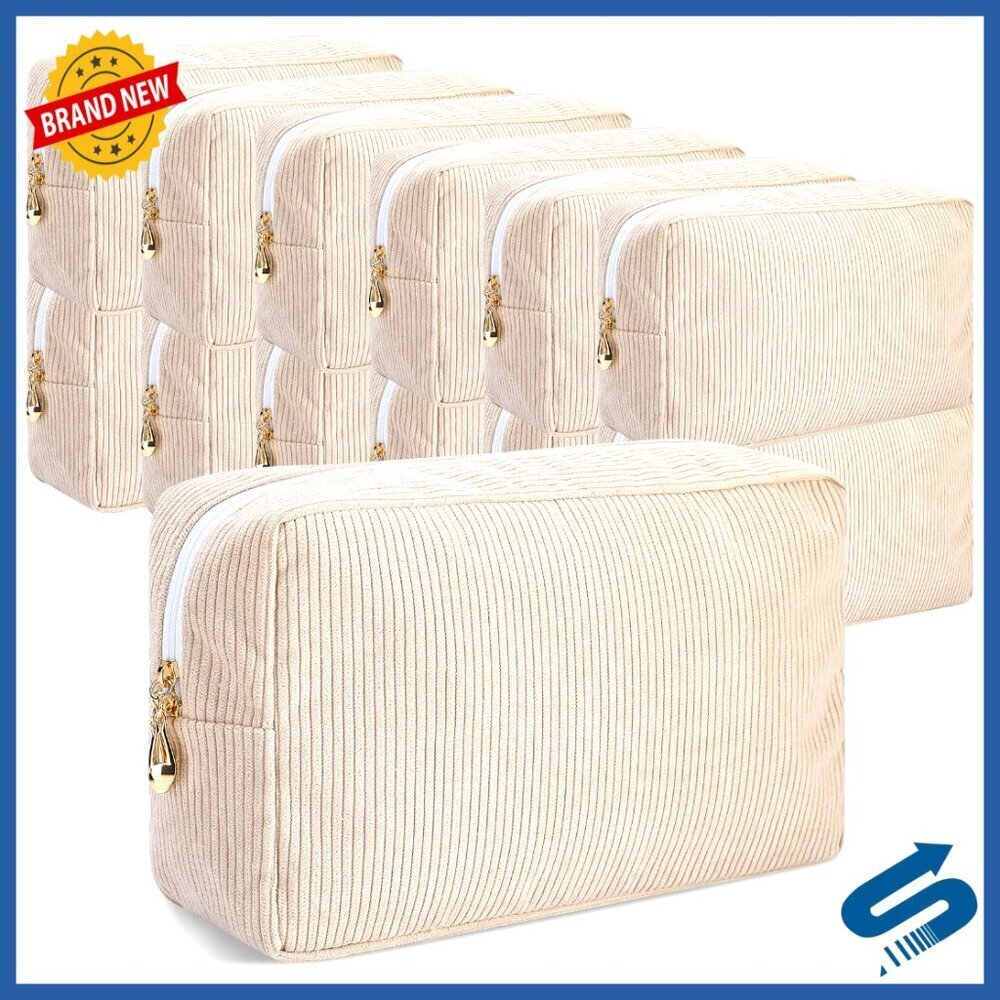 Corduroy Makeup Bag Set Large Capacity Preppy Cosmetic Pouch Travel Organizer